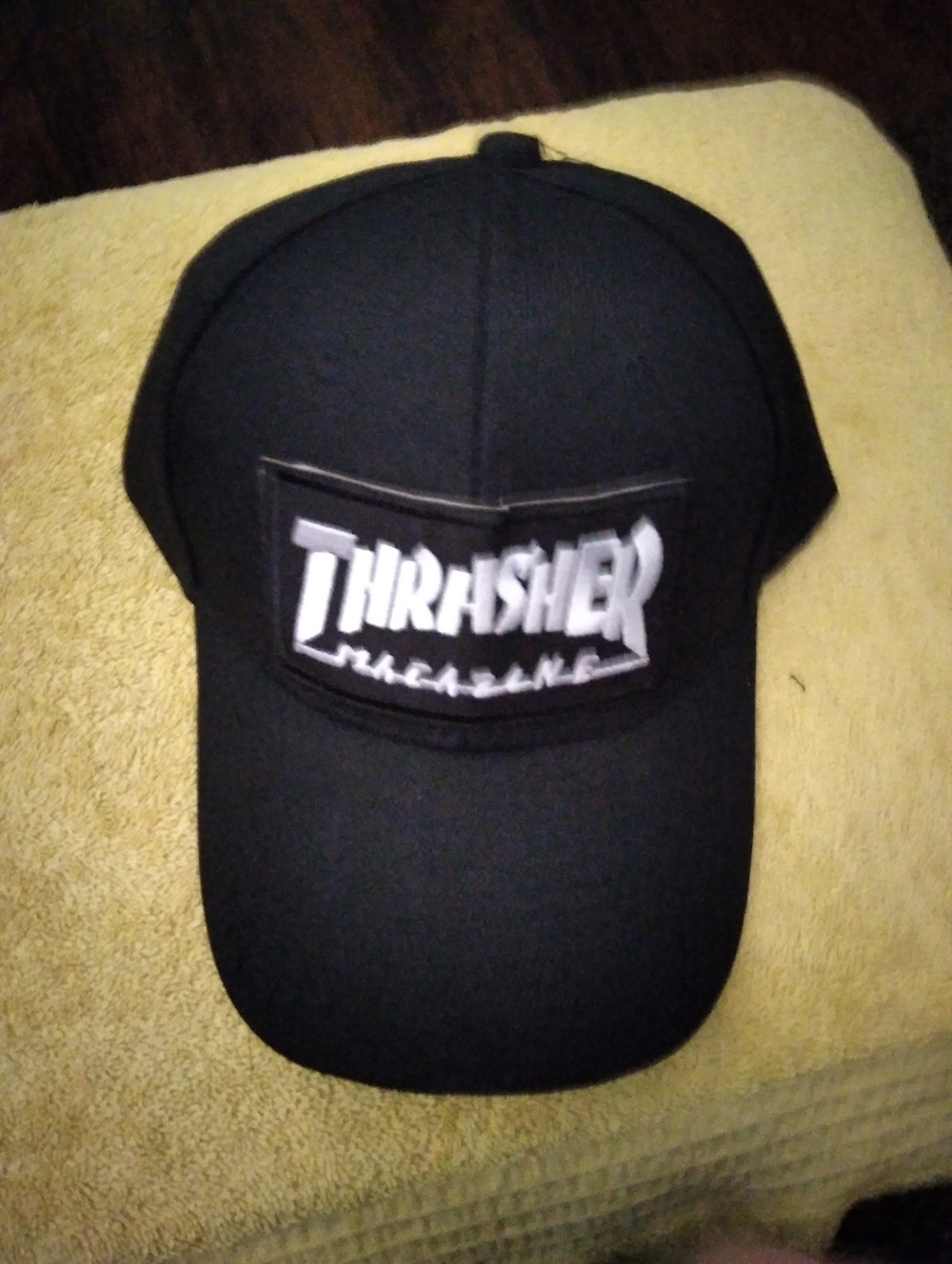 Thrasher Black Baseball Cap with White Logo Patch